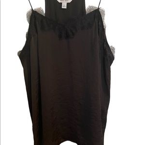 Black tank top blouse with lace trim